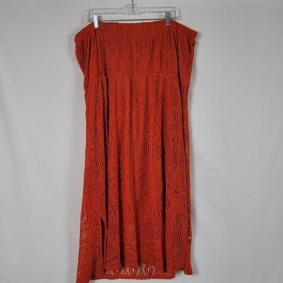 Maurices plus size lace strapless midi dress lined burnt orange - Picture 4 of 5